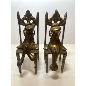 Vintage Solid Brass Frogs Sitting On Throne Chair 4.5" Made in India, Set of 2‎